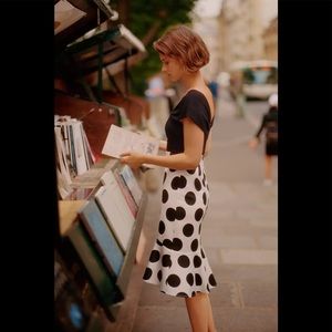 Anthropologie Black and White Polka Dot Midi Skirt